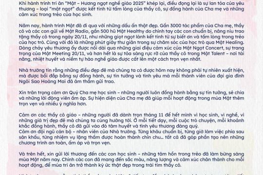MẬT - HƯƠNG NGỌT NGHỀ GIÁO l KHÉP LẠI MỘT MÙA TRI ÂN NGỌT LÀNH, LAN TỎA YÊU THƯƠNG
