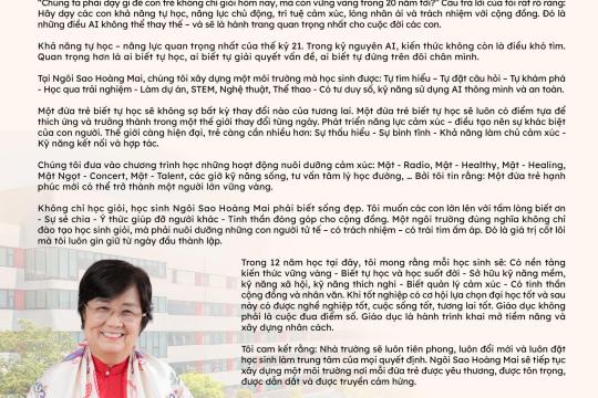 “HỌC ĐỂ TỰ HỌC – SỐNG ĐỂ TỬ TẾ”: THÔNG ĐIỆP TÂM HUYẾT TỪ CHỦ TỊCH PHẠM BÍCH NGÀ