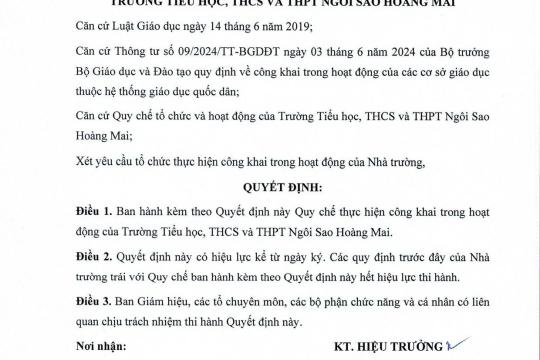 Quyết định số 1906/2026/QĐ-NSHM về việc ban hành Quy chế thực hiện công khai trong hoạt động của Nhà trường