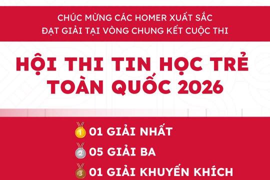 01 GIẢI NHẤT, 05 GIẢI BA VÀ 01 GIẢI KHUYẾN KHÍCH | HOMER TỎA SÁNG TẠI CHUNG KẾT HỘI THI TIN HỌC TRẺ TOÀN QUỐC 2026