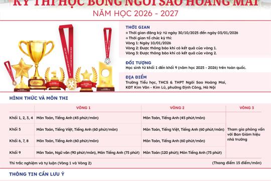 THÔNG BÁO KỲ THI HỌC BỔNG NGÔI SAO HOÀNG MAI NĂM HỌC 2026 - 2027