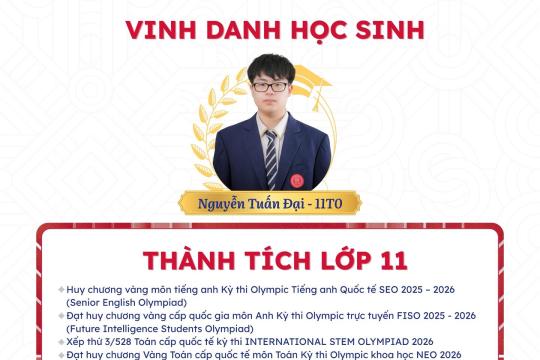 CHÚC MỪNG NGUYỄN TUẤN ĐẠI (11T0) — HÀNH TRÌNH CHINH PHỤC 28 GIẢI THƯỞNG KHOA HỌC QUỐC GIA & QUỐC TẾ